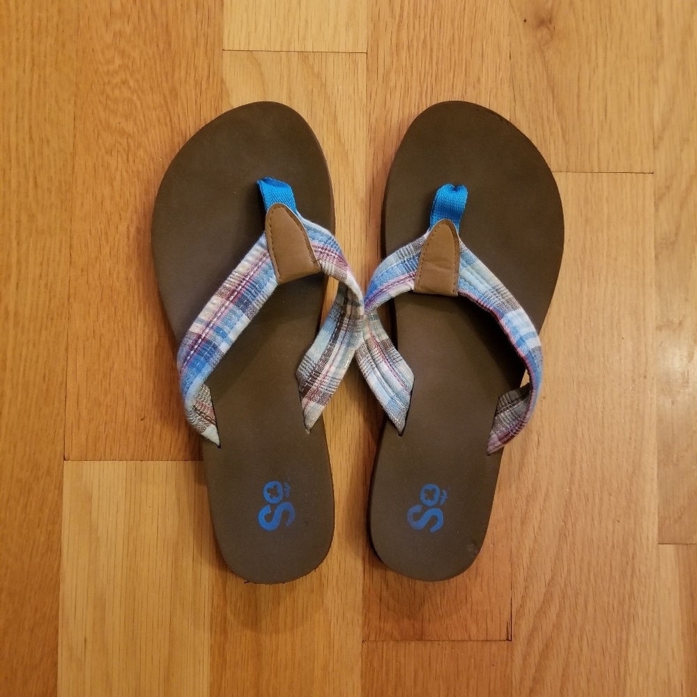 Blue Plaid Flops